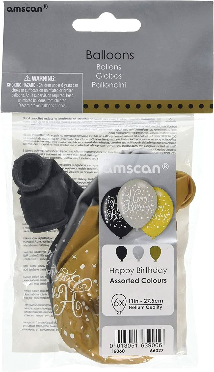 Sparkling Celebration Happy Birthday 11 " 27.5cm Balloons Pack of 6 Black Gold