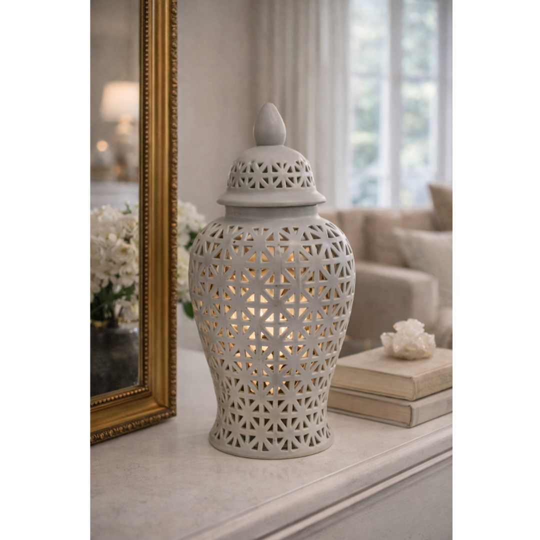 Cut-Out Ginger Decorative Jar with Lid H60cm Grey