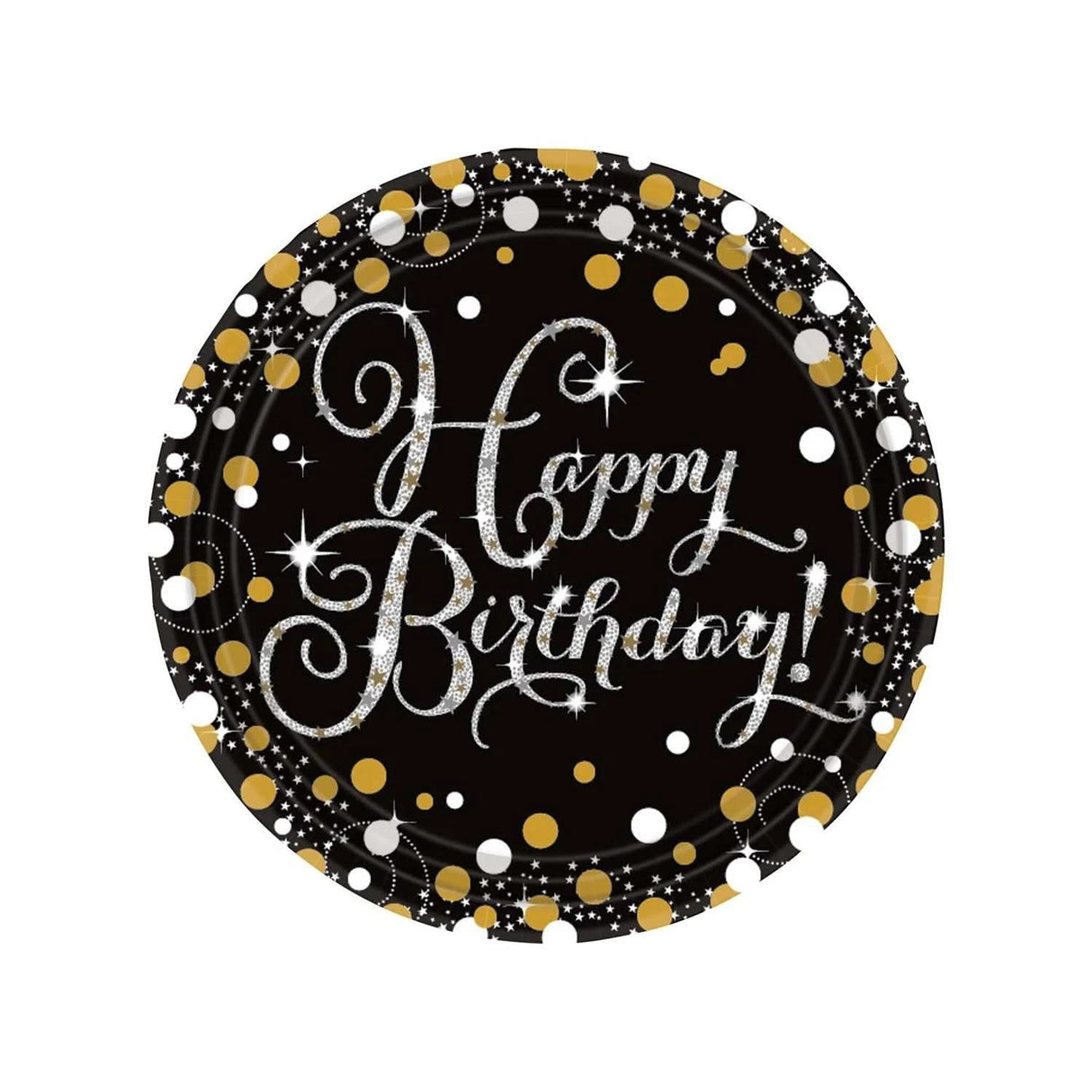 Sparkling Celebration Happy Birthday 9 " Paper Plates Pack of 8 Black Gold