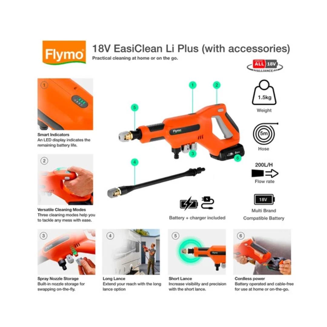 FLYMO Easiclean Li 18V Plus Portable Pressure Washer 24 Bar
