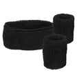 Black sweatband set for sports including one headband and two wristbands by CLICKK Home Store