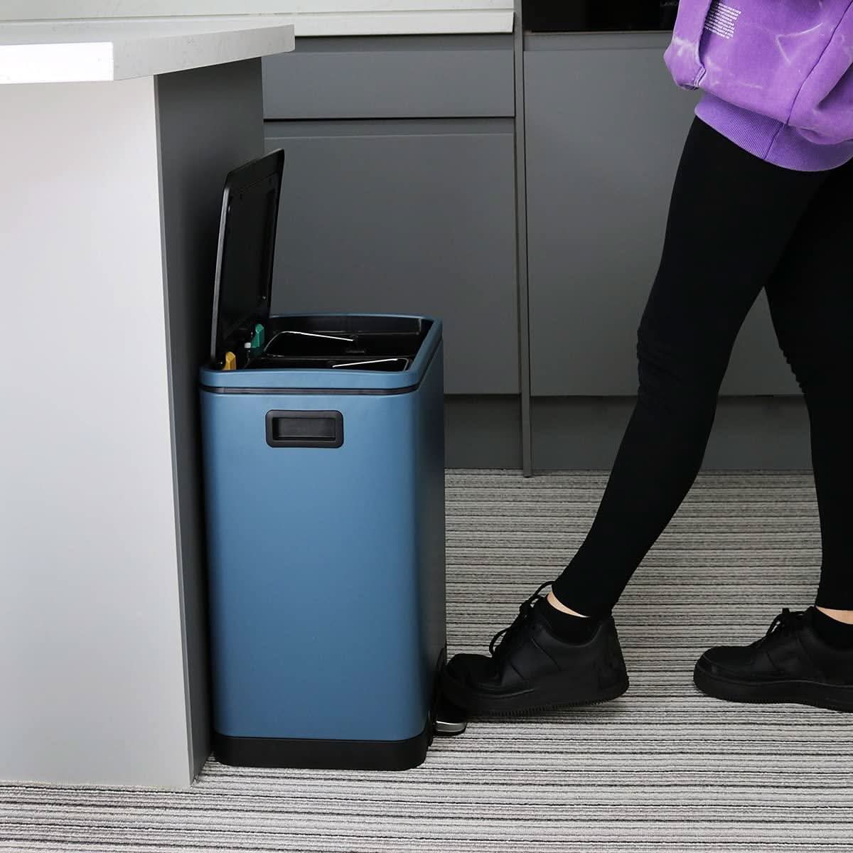 CALITEK Recycling Bin 30 litres with 2 Compartment 2 x 15 Waste Separation System Blue