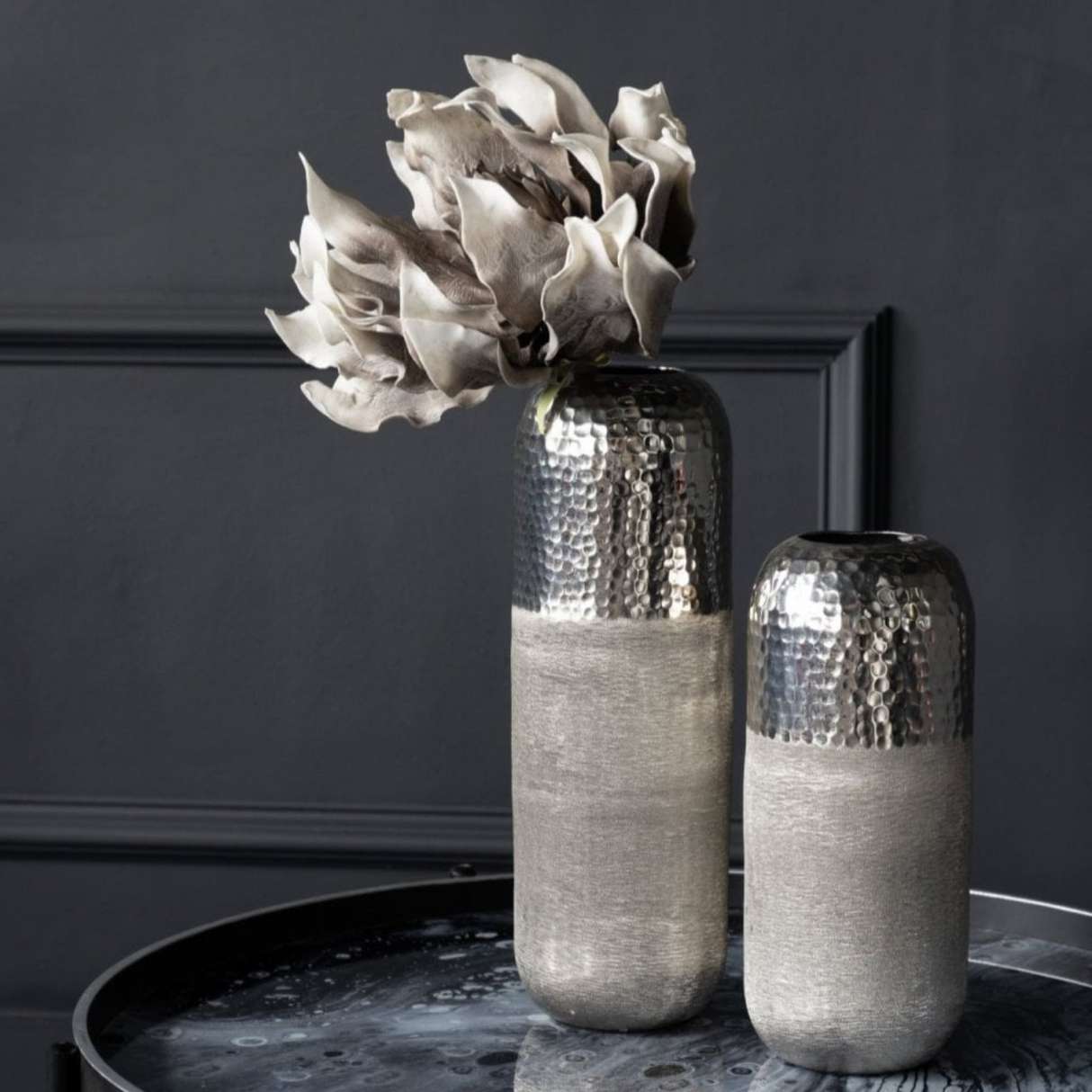 Hammered Silver Modern Aluminium Large Vase
