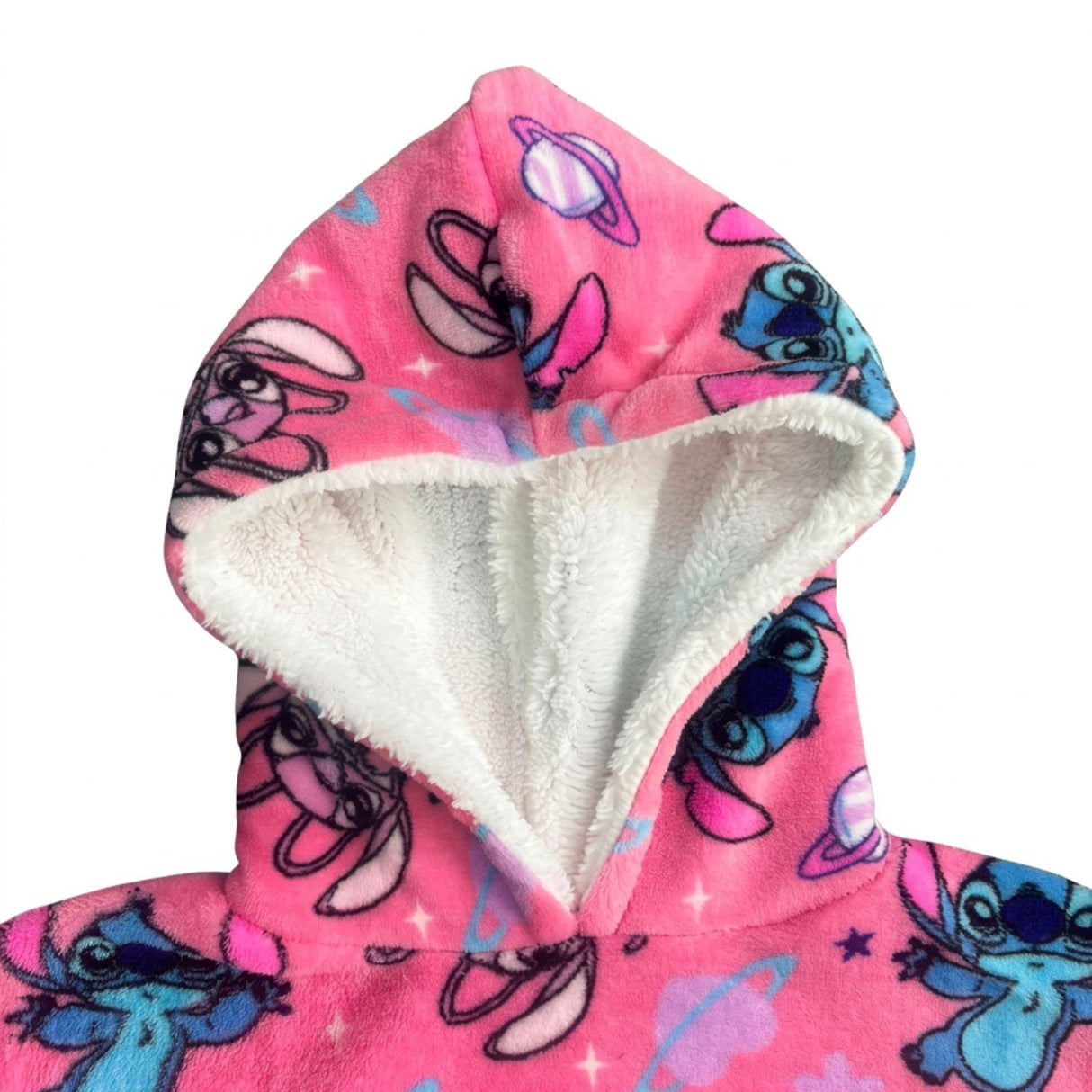Girls Disney Stitch & Angel Hooded Blanket Pink One Size