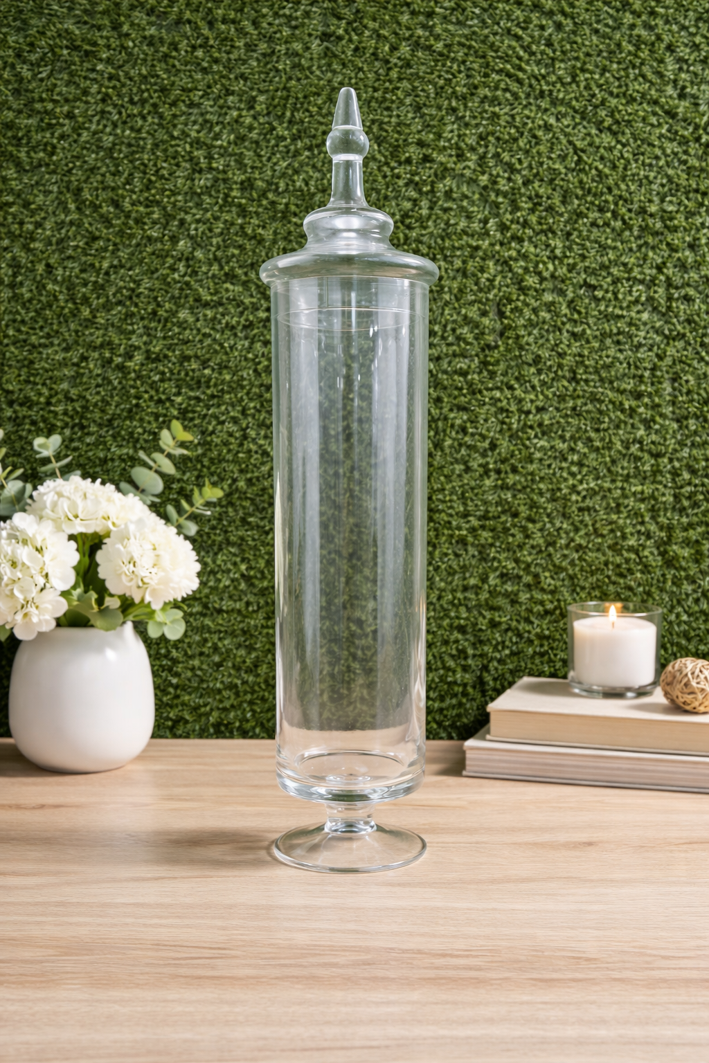 Clear Glass Apothecary Pedestal Jar with Lid Approx 57cm