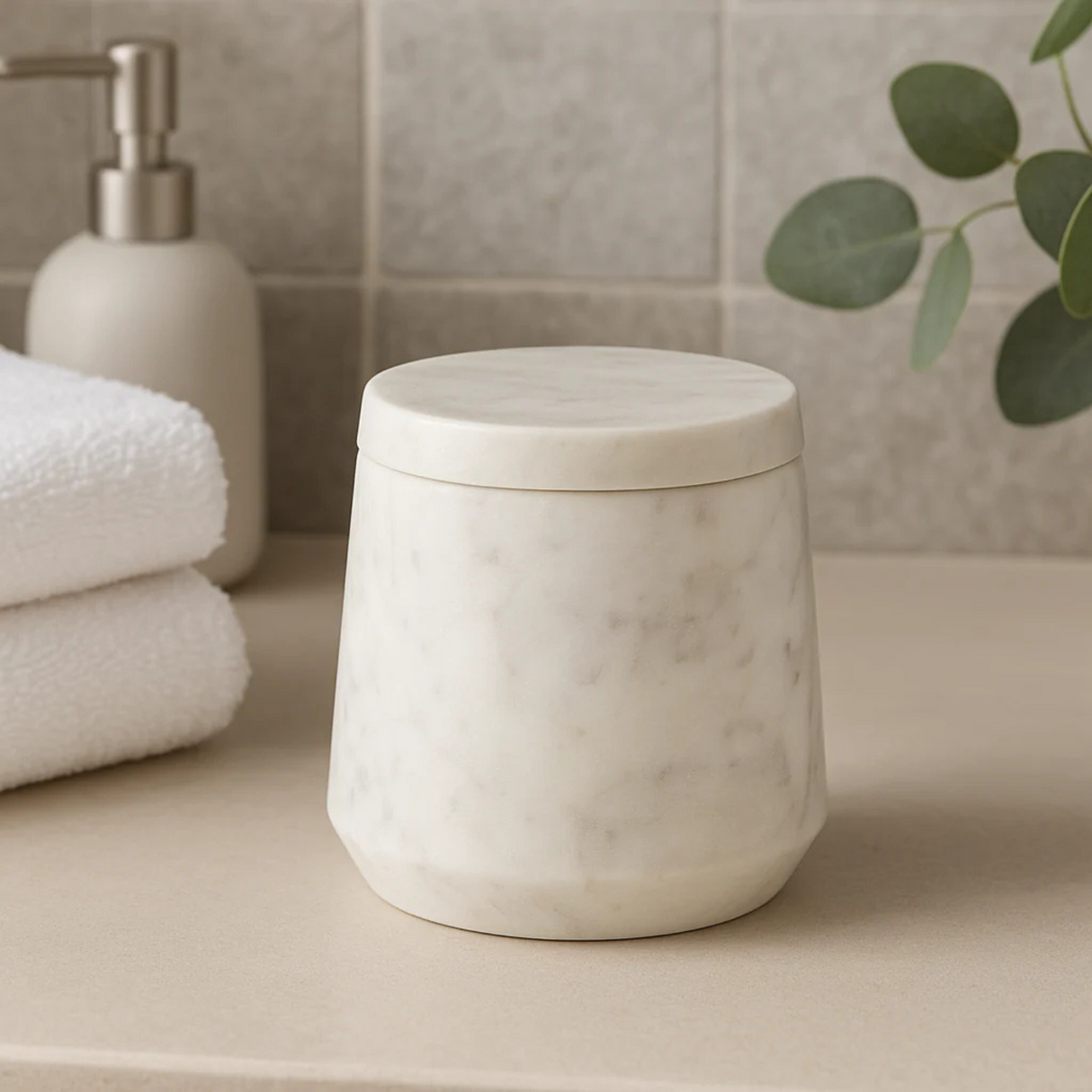 Off White Marble Jar H10cm