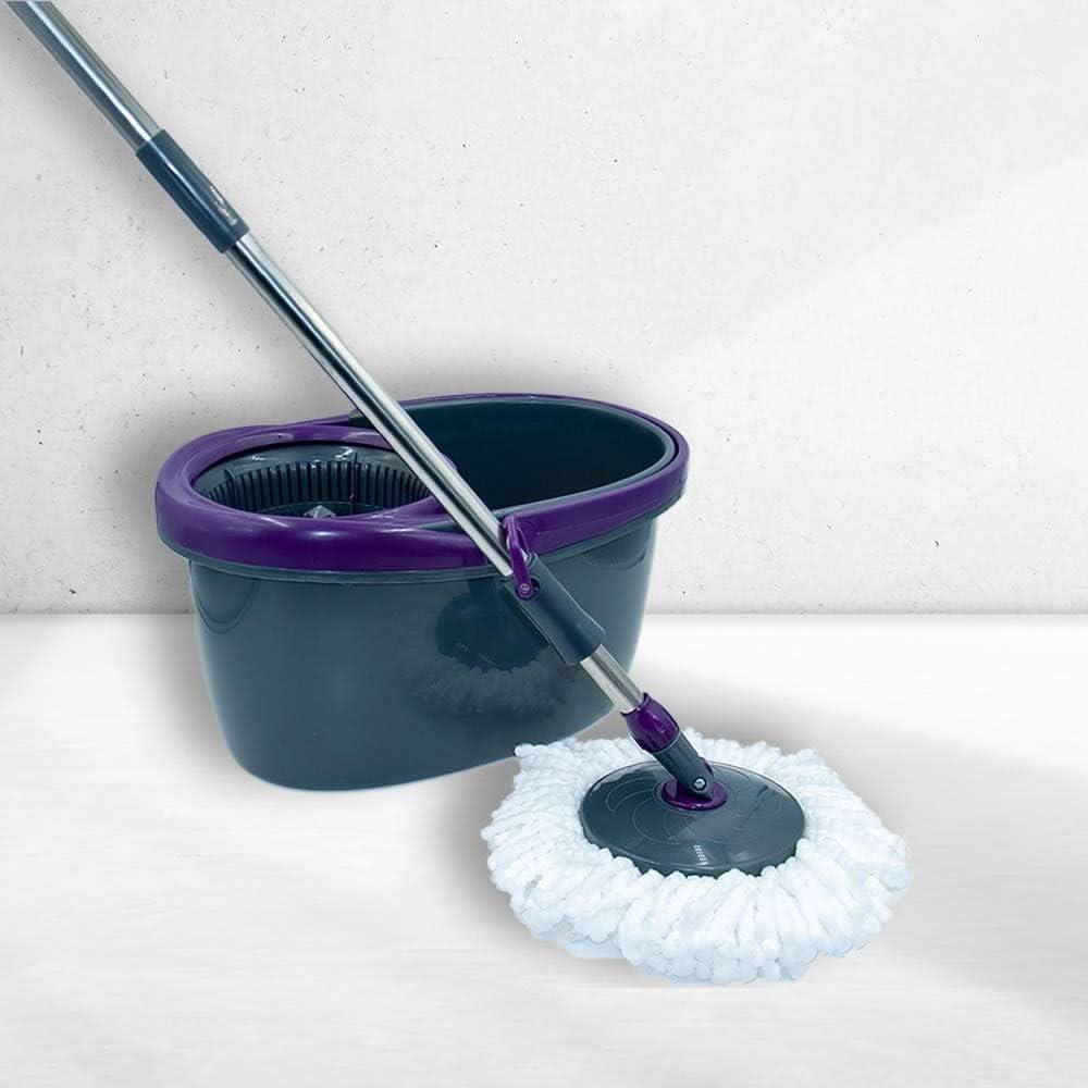 CALITEK 360 Degree Rotating Spin Mop and Bucket Set with 2 Microfibre Heads