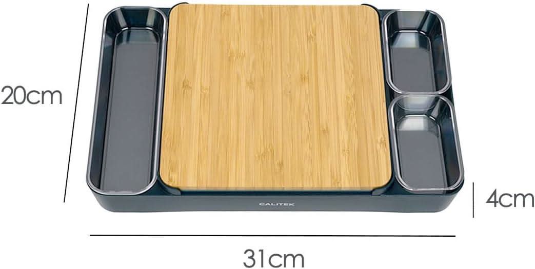 CALITEK Bamboo & Plastic Cutting Board Set with Holder
