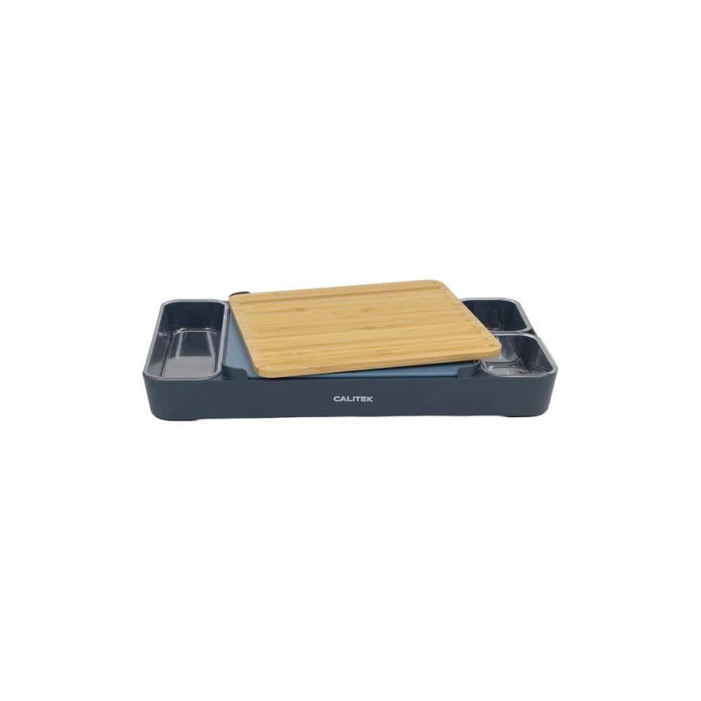 CALITEK Bamboo & Plastic Cutting Board Set with Holder