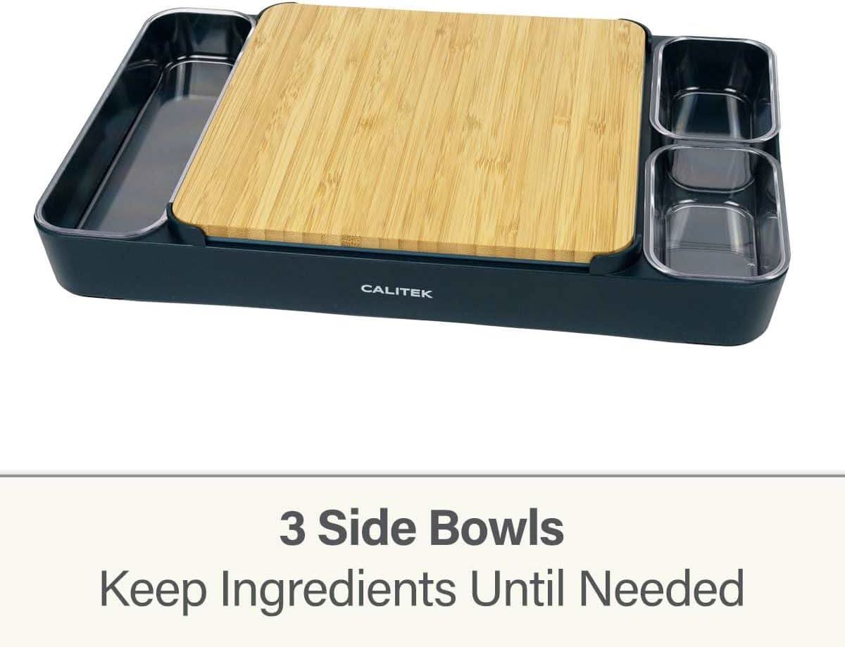 CALITEK Bamboo & Plastic Cutting Board Set with Holder