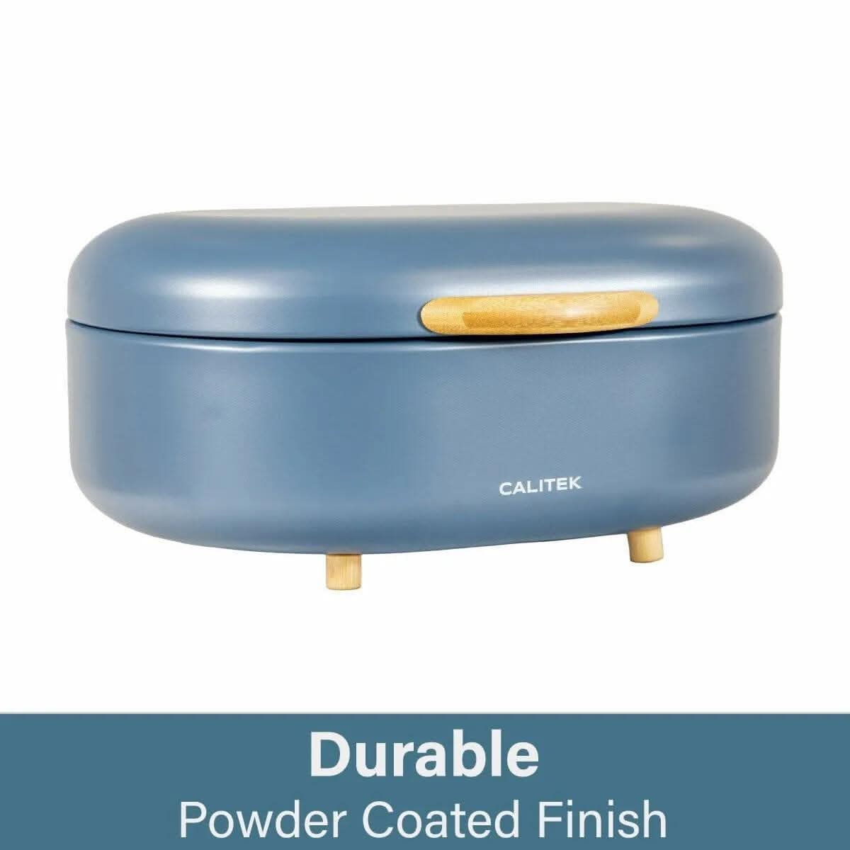 CALITEK Bread Bin with Bamboo Feet Carbon Steel Blue