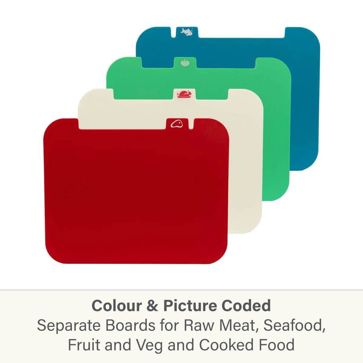 CALITEK Chopping Board Set Coloured Cutting Board with Stand and 2 Drawer Compartments Set of 4