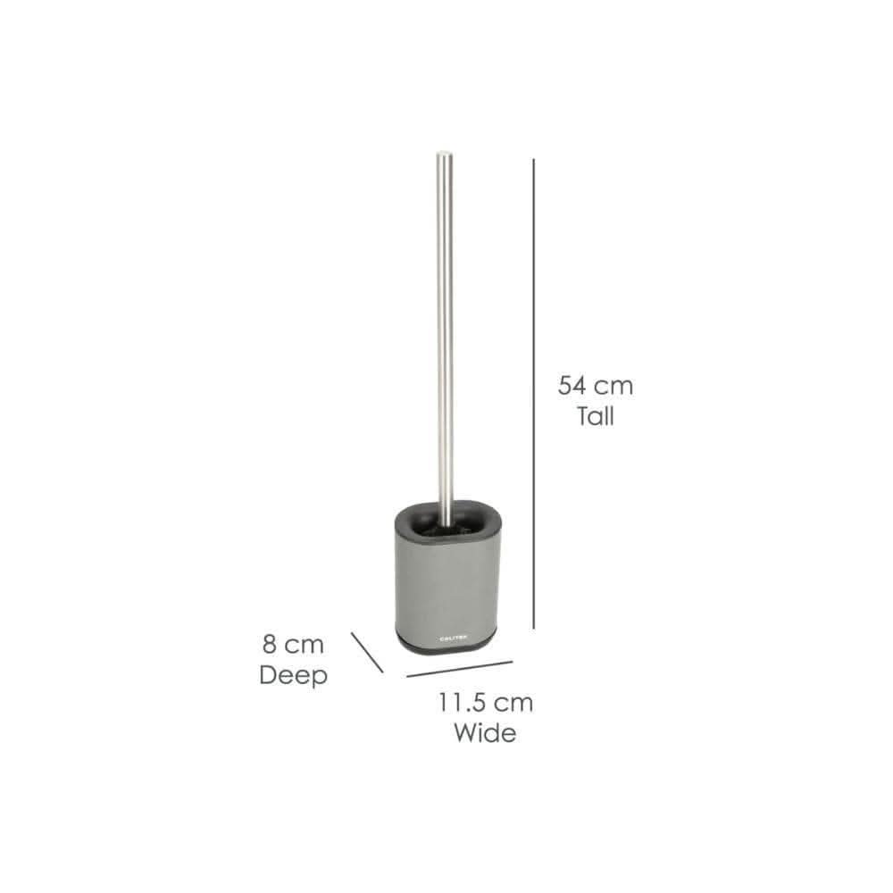 CALITEK Toilet Brush Flexible Silicon Bristles and Brush Head with Non Slip Long Stainless Steel Handle Grey