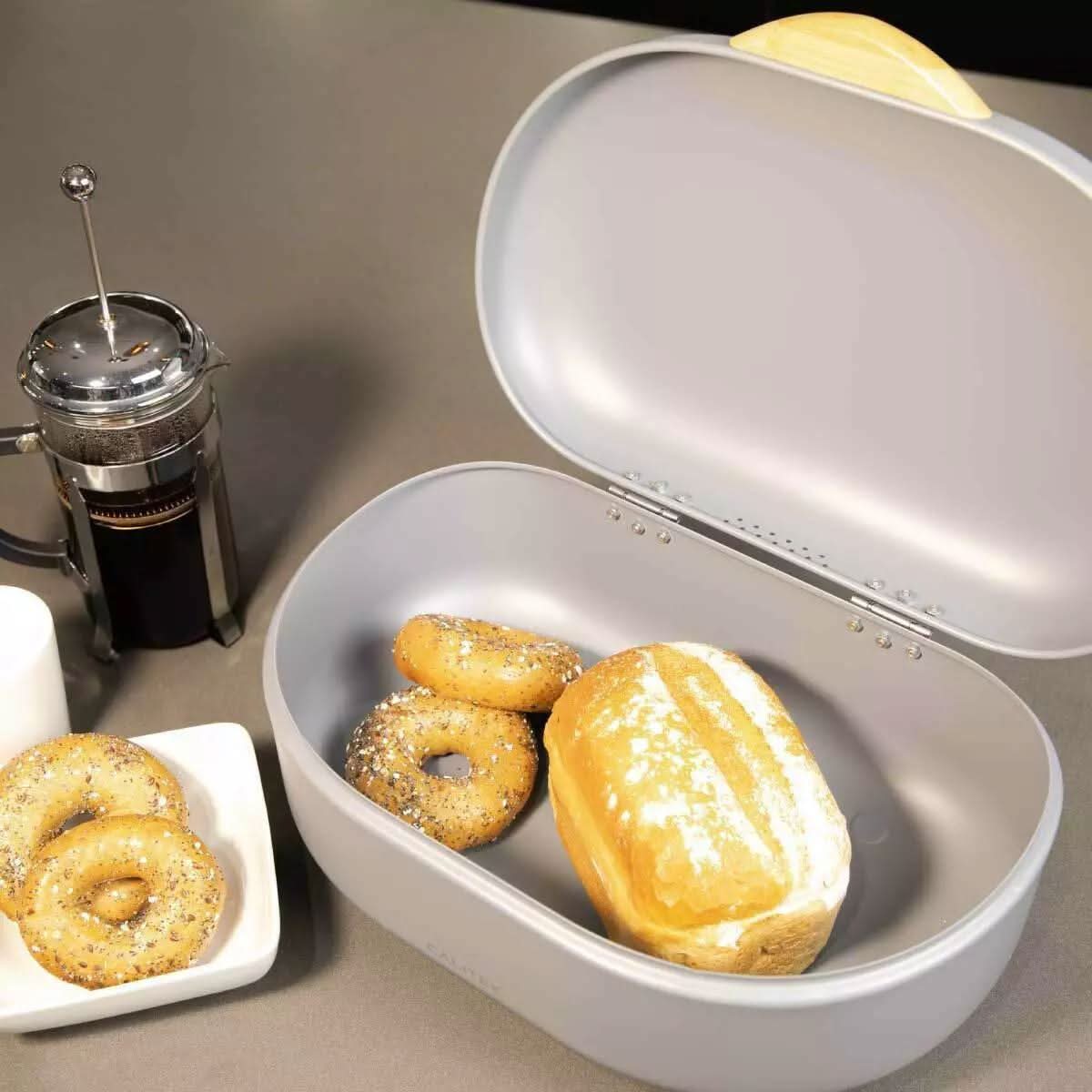 CALITEK Bread Bin with Bamboo Feet Carbon Steel Grey
