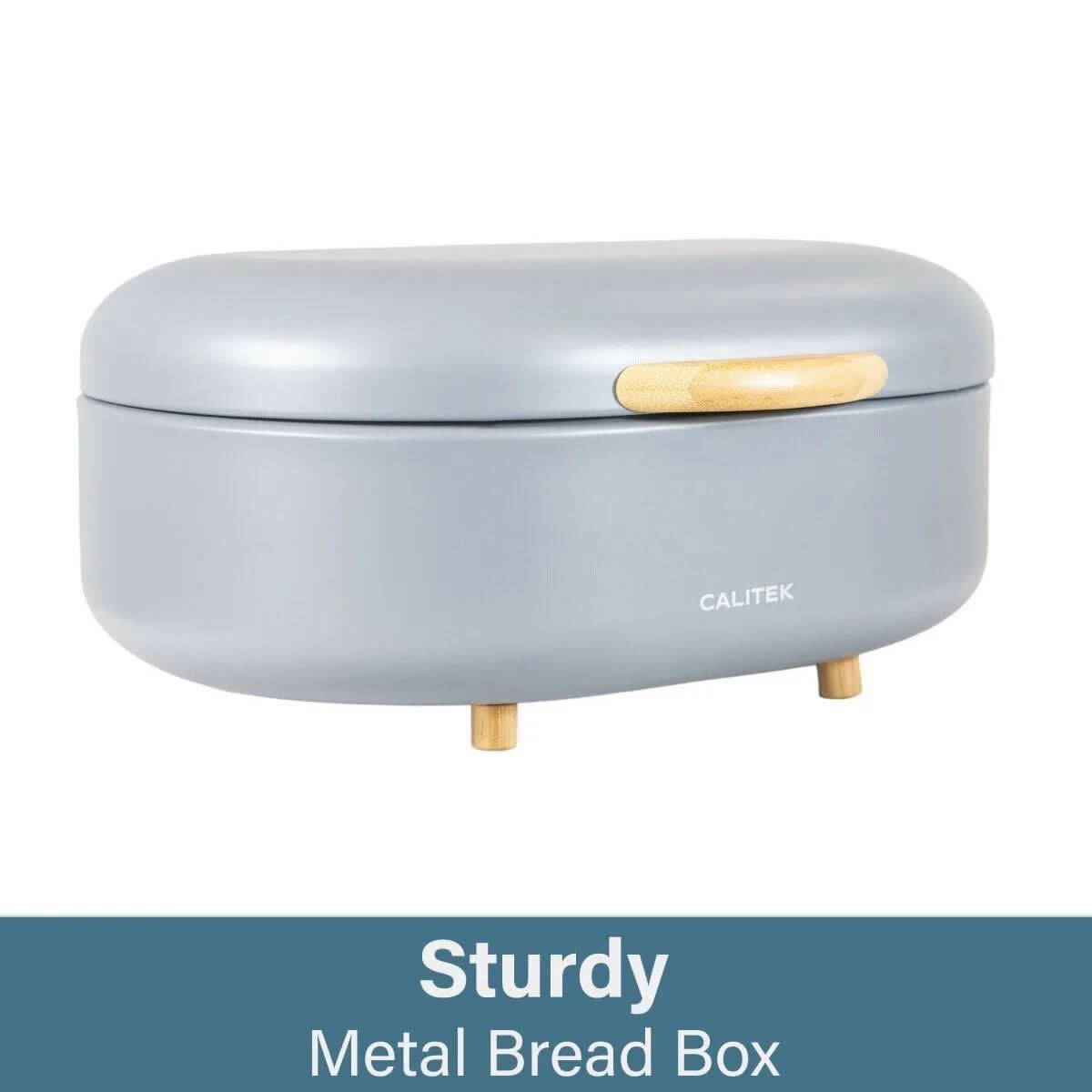 CALITEK Bread Bin with Bamboo Feet Carbon Steel Grey