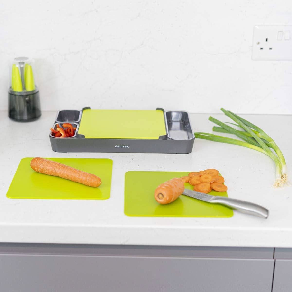 CALITEK Set of 3 Chopping Board Set With Container and Holder for Multipurpose Use Green