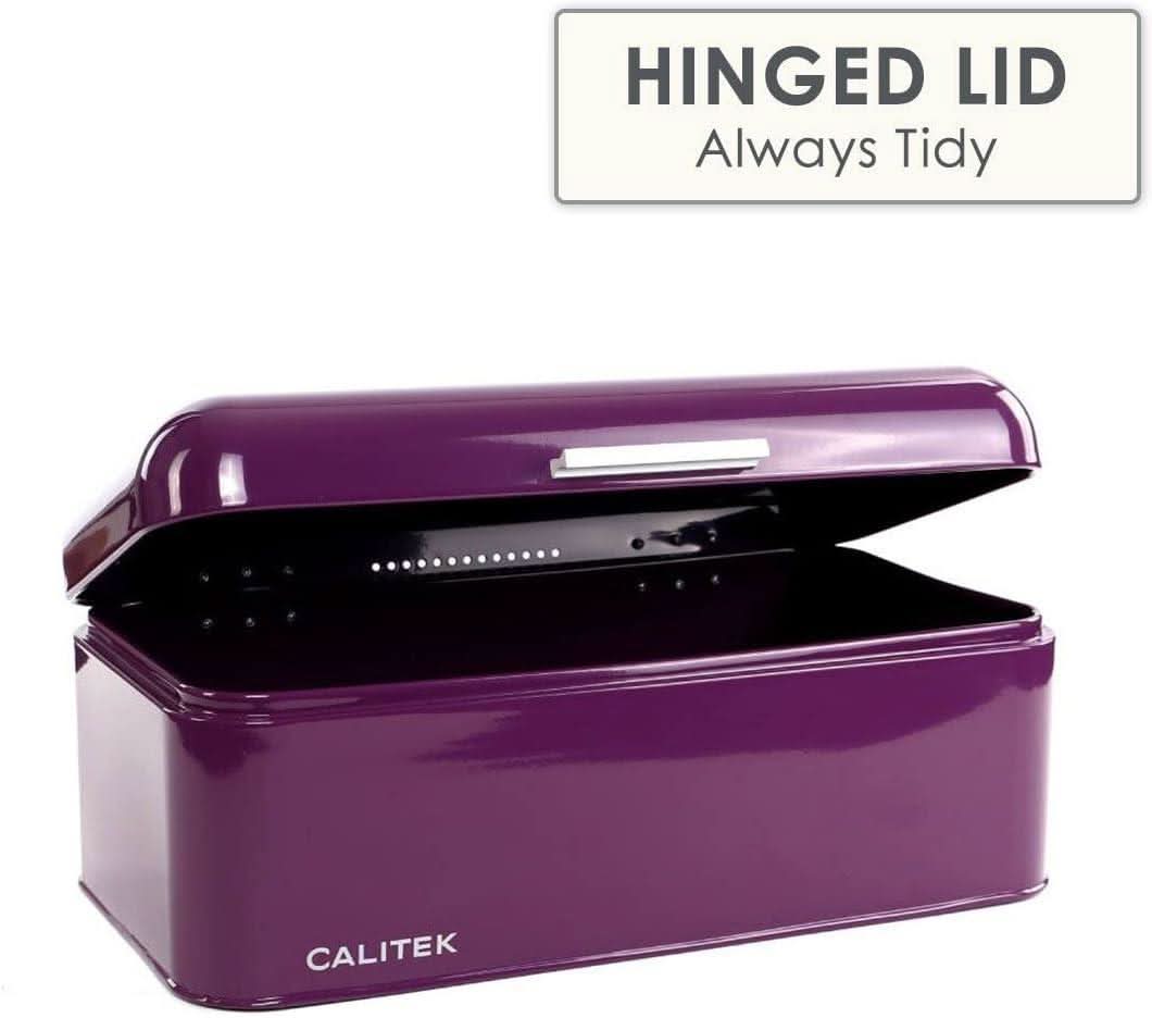CALITEK Bread Bin Kitchen Counter Vintage Style Coated Carbon Steel Purple