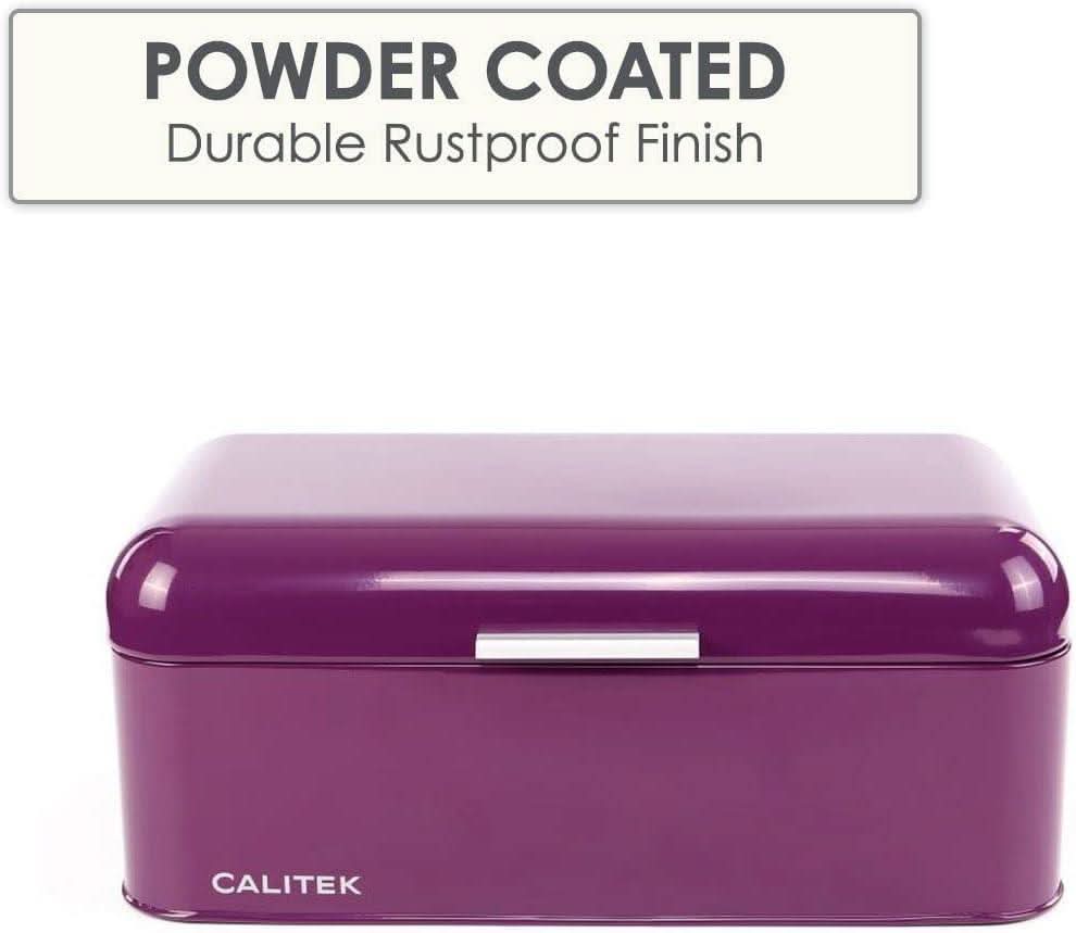 CALITEK Bread Bin Kitchen Counter Vintage Style Coated Carbon Steel Purple