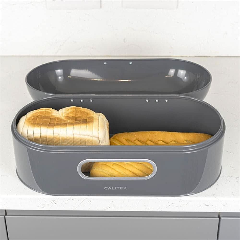 CALITEK Retro Style Round Top Steel Bread Bin - Grey