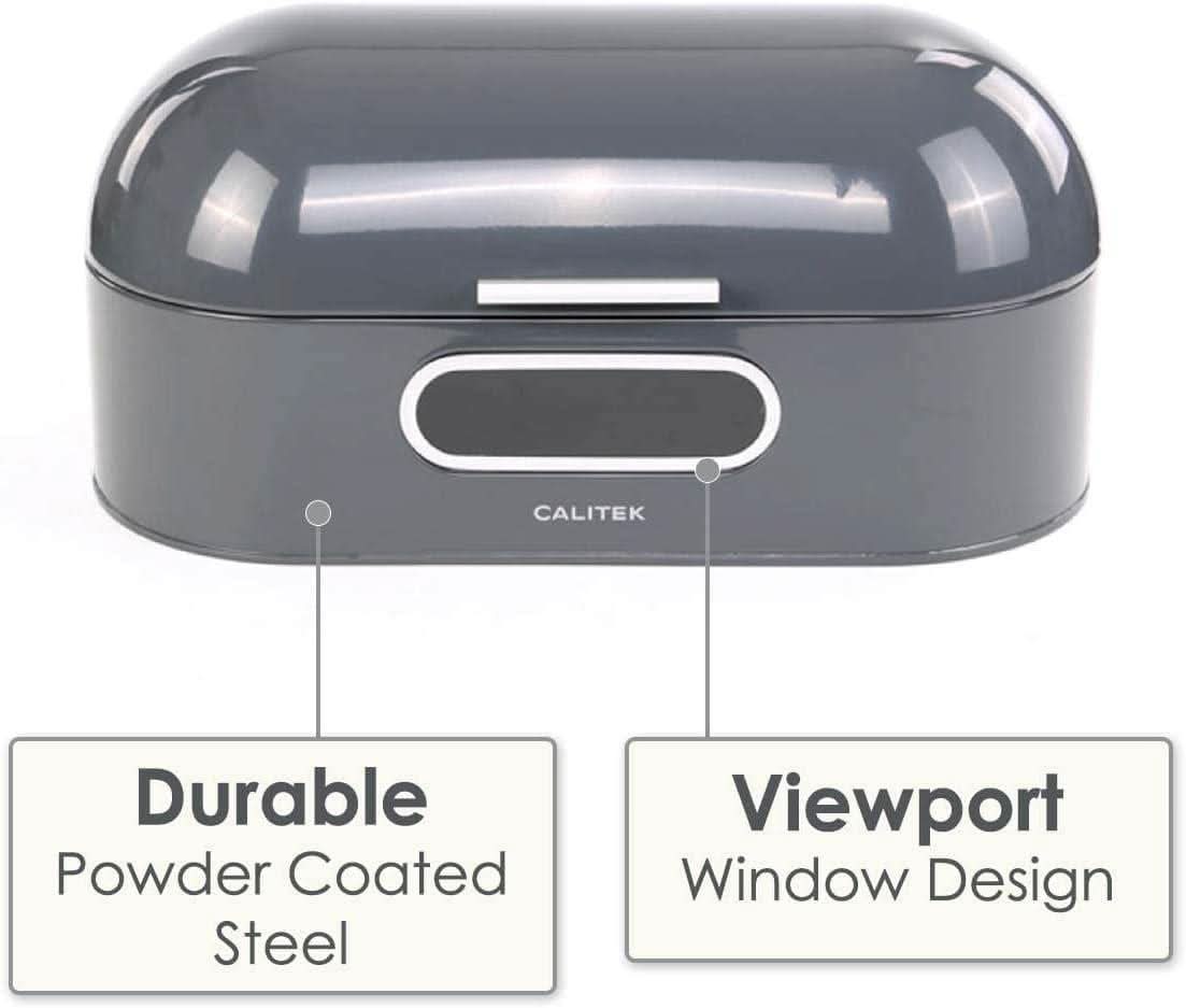 CALITEK Retro Style Round Top Steel Bread Bin - Grey
