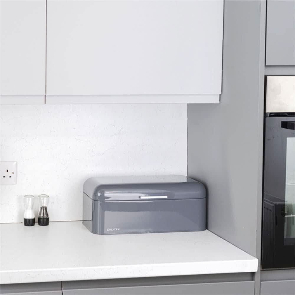 CALITEK Retro Style Square Top Steel Bread Bin - Grey