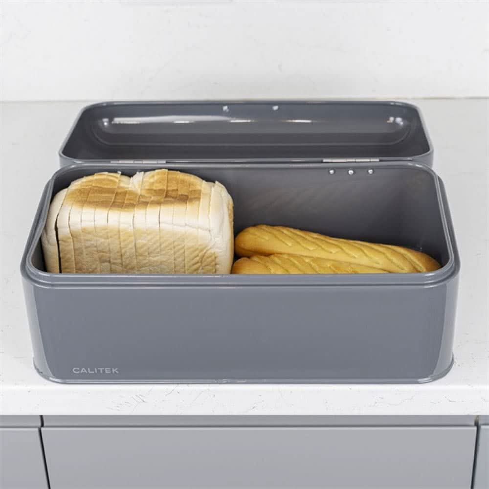 CALITEK Retro Style Square Top Steel Bread Bin - Grey