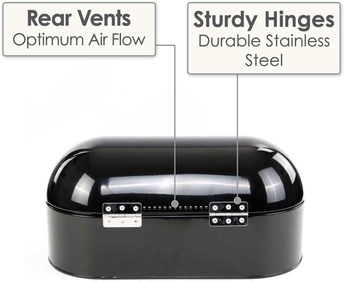 CALITEK Retro Style Round Top Steel Bread Bin - Black