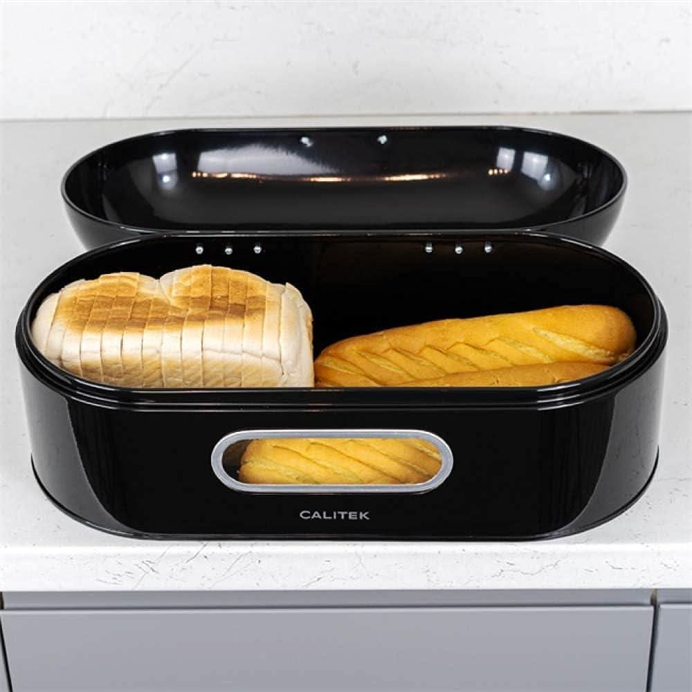 CALITEK Retro Style Round Top Steel Bread Bin - Black