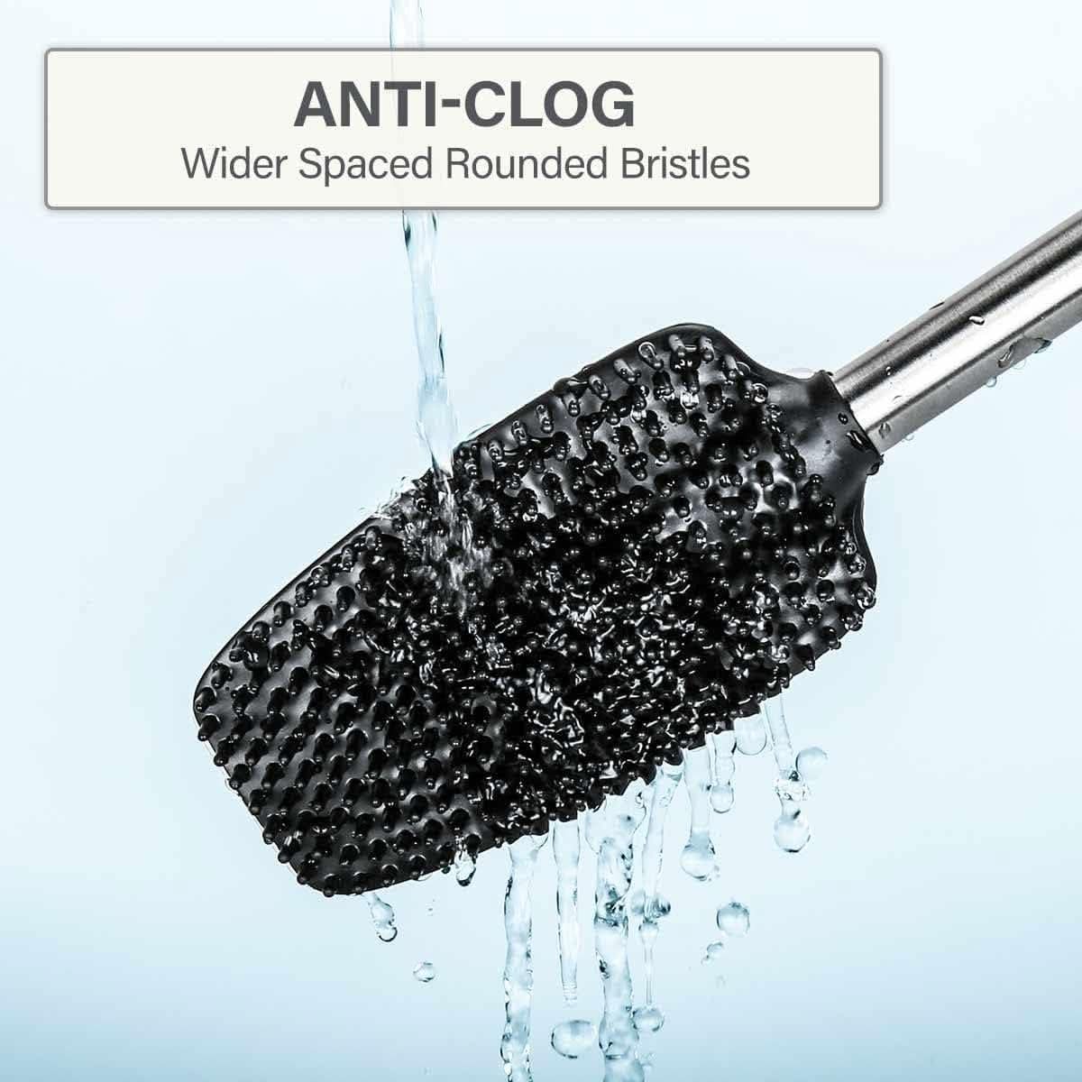 CALITEK Toilet Brush Flexible Silicon Bristles and Brush Head with Non Slip Long Stainless Steel Handle White