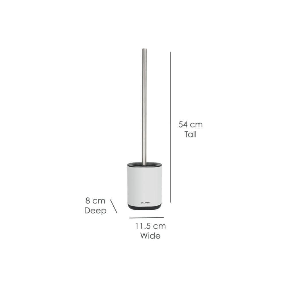 CALITEK Toilet Brush Flexible Silicon Bristles and Brush Head with Non Slip Long Stainless Steel Handle White