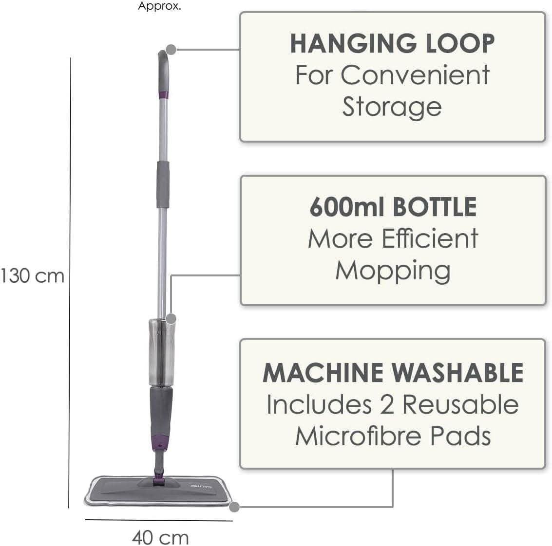 CALITEK Spray Mop with 2 Pads & 600ml Refillable Bottle