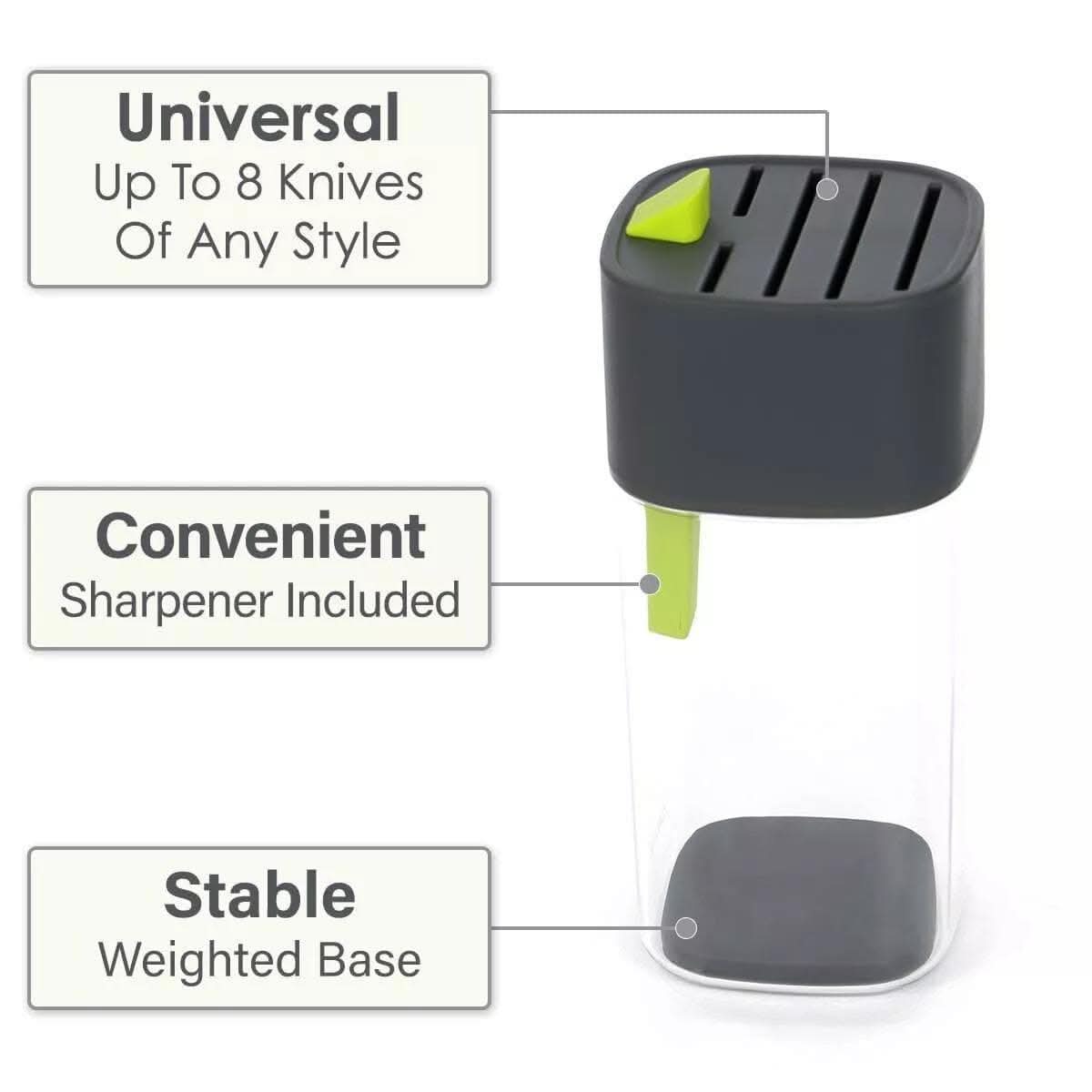 CALITEK Universal Knife Block with Sharpener - Grey/Green