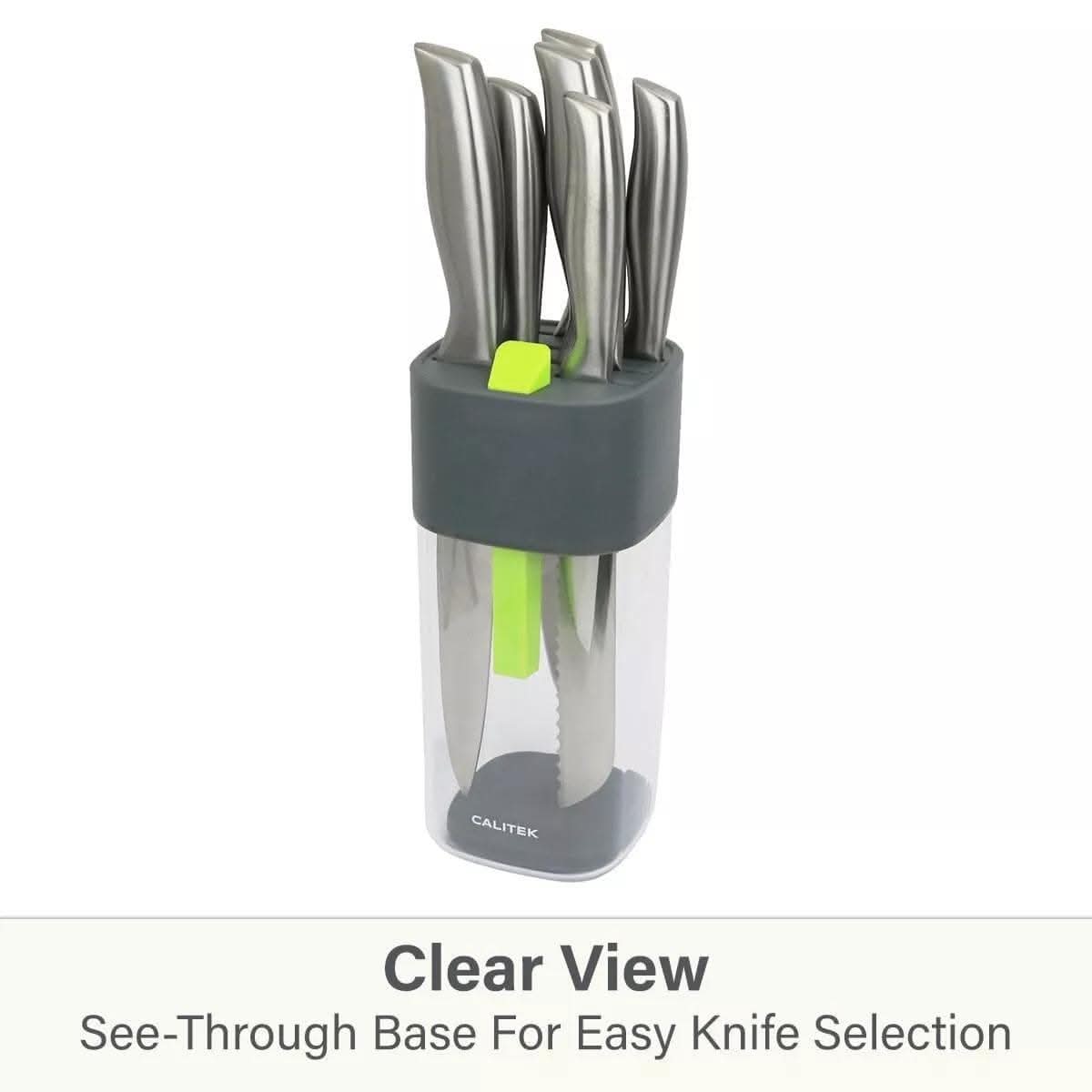 CALITEK Universal Knife Block with Sharpener - Grey/Green