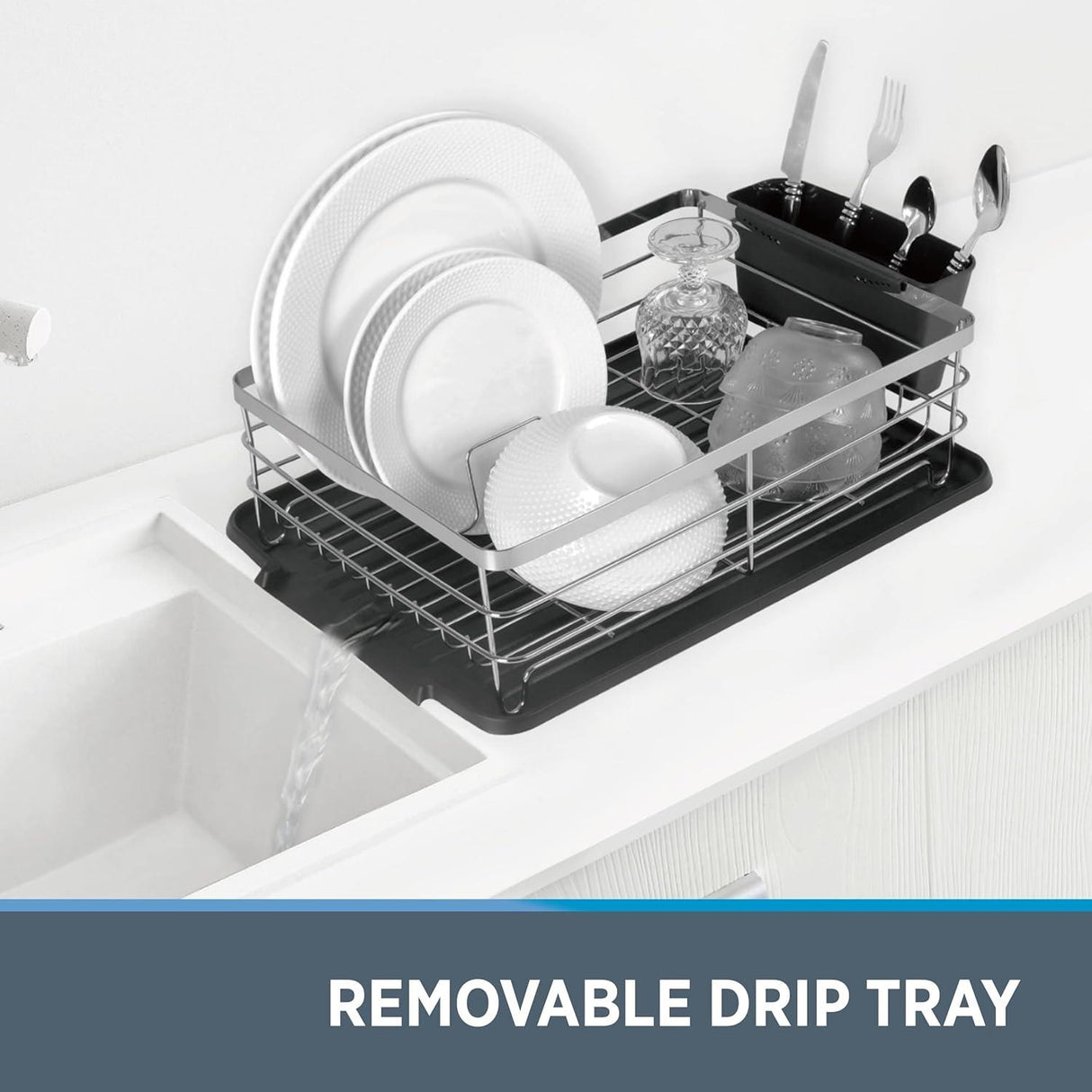 Kitchen Dish Rack Drainer with Utensil Holder and Removable Drip Tray