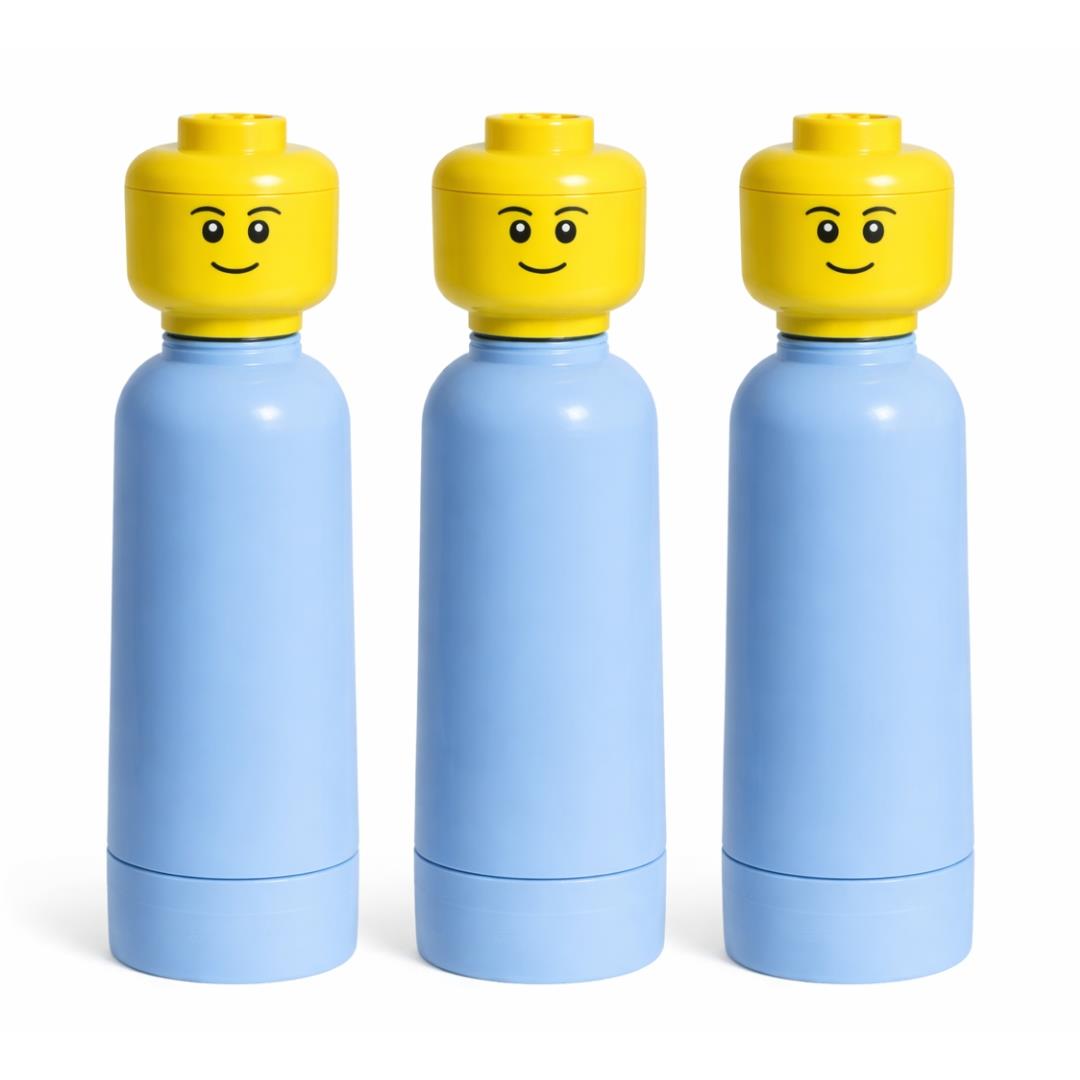 LEGO Head Water Bottle 0.4L Kids School Drink Flask H25cm Light Blue