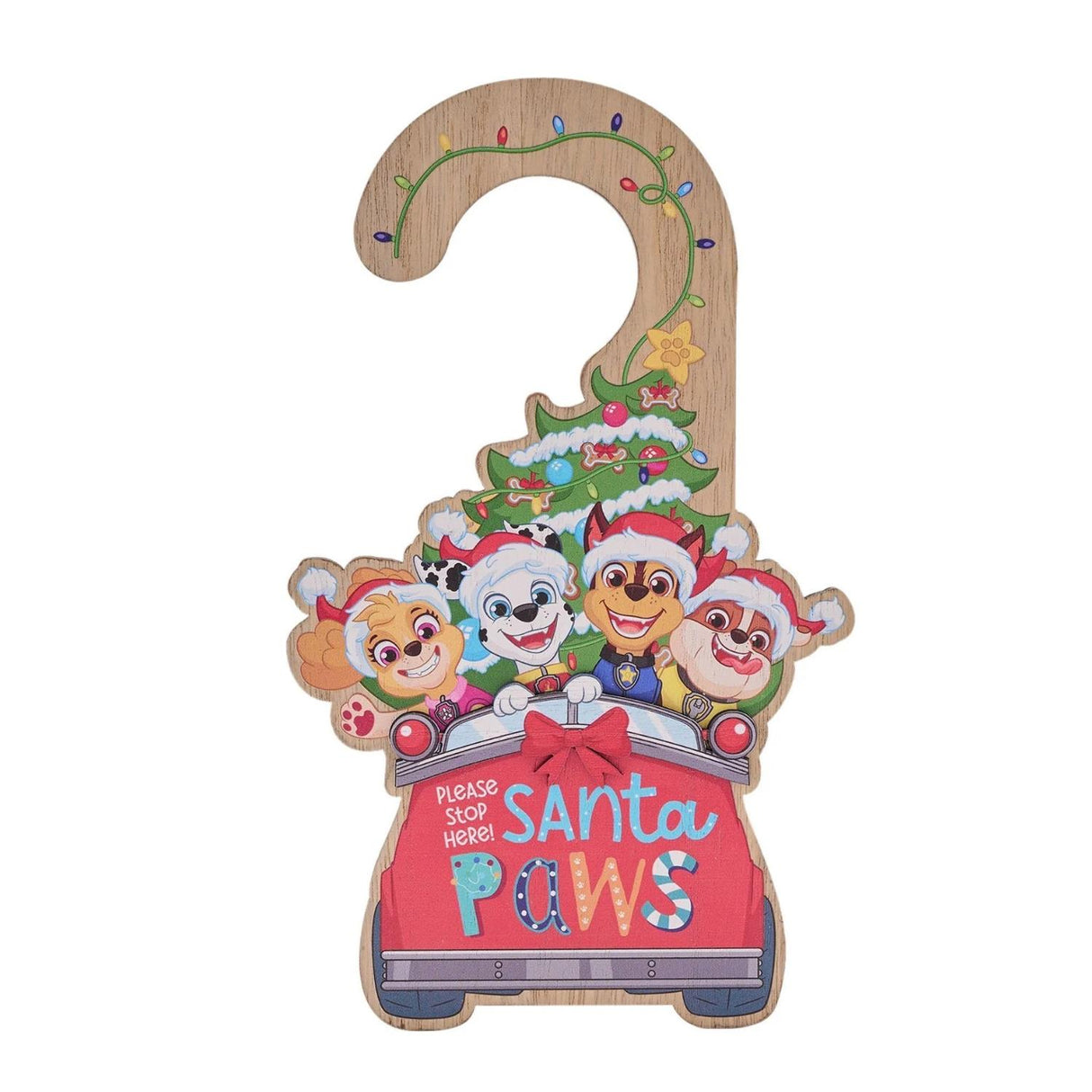 Paw Patrol Santa Paws Please Stop Here Wooden Door Hanger