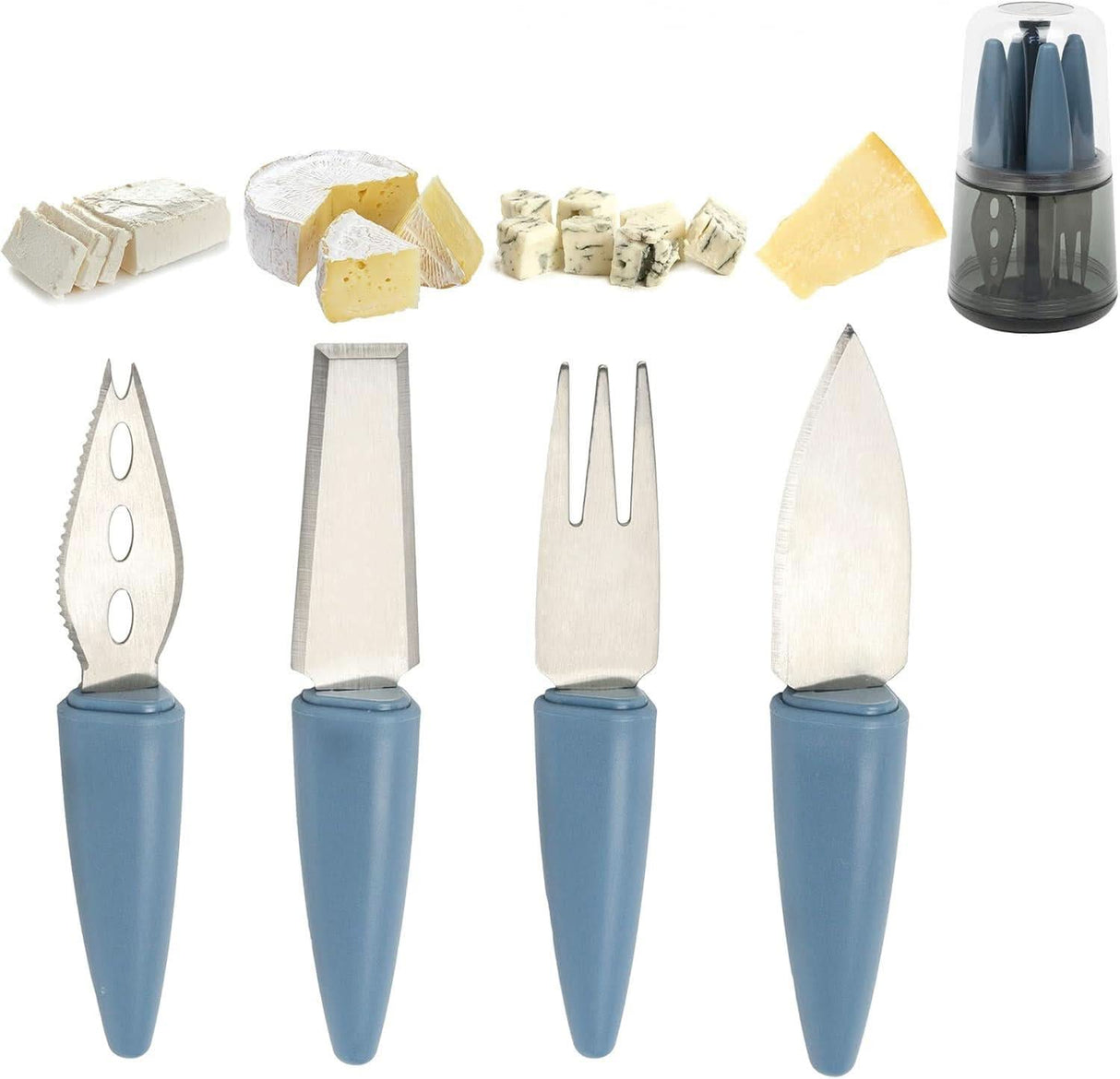CALITEK Cheese Knife Set with Stand – 4pcs Blue