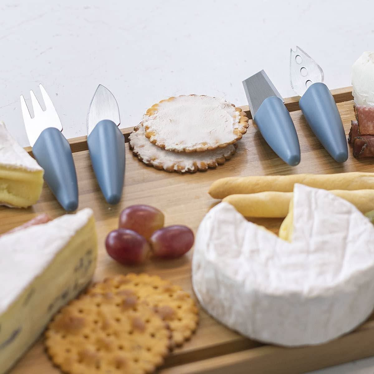 CALITEK Cheese Knife Set with Stand – 4pcs Blue