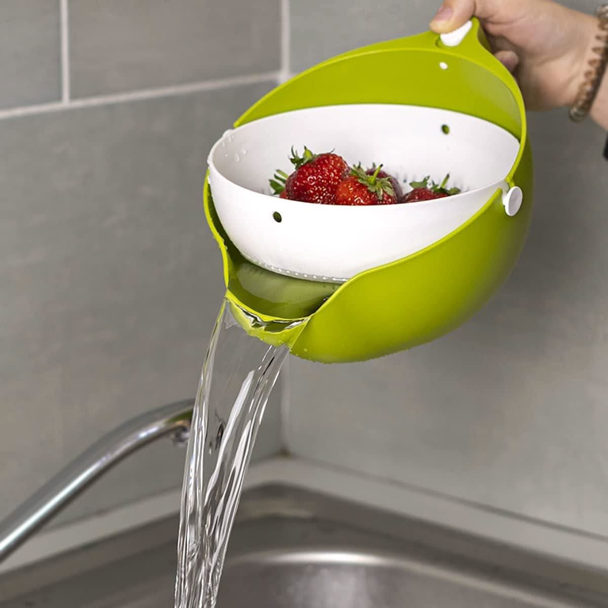 Calitek Rolling Colander Kitchen Strainer with Locking Handle Green and White