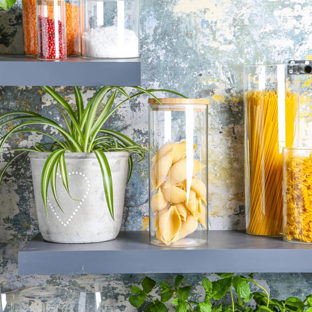 Clear Glass Cylinder Storage Jar with Bamboo Lid 1600ml