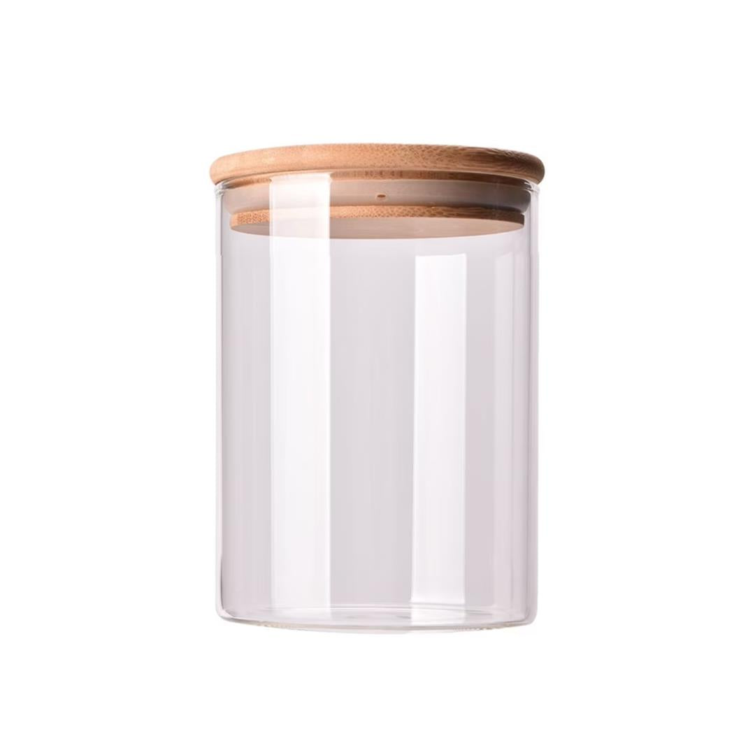 Clear Glass Cylinder Storage Jar with Bamboo Lid 950ml