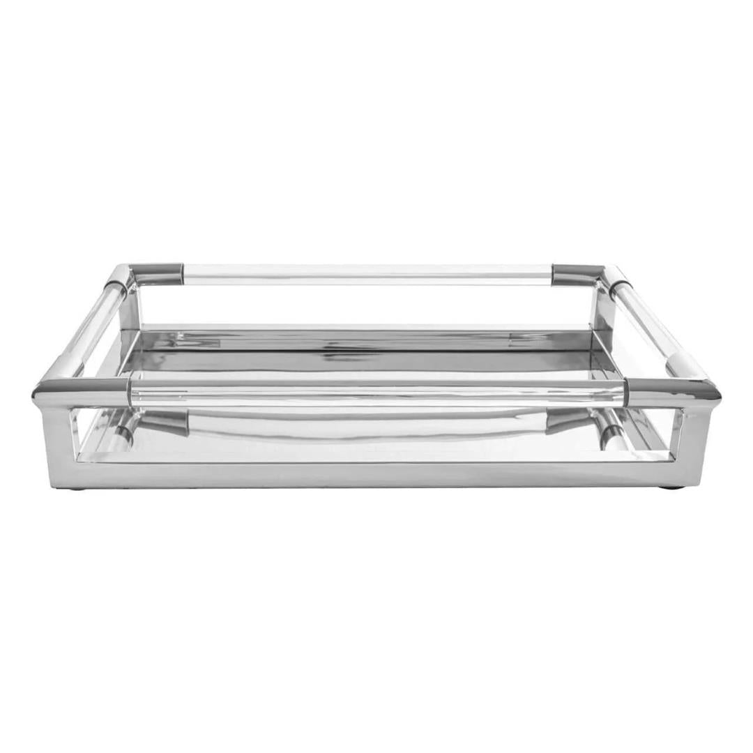 Lucita Silver Finish Contemporary Luxe Rectangular Tray Width 46cm