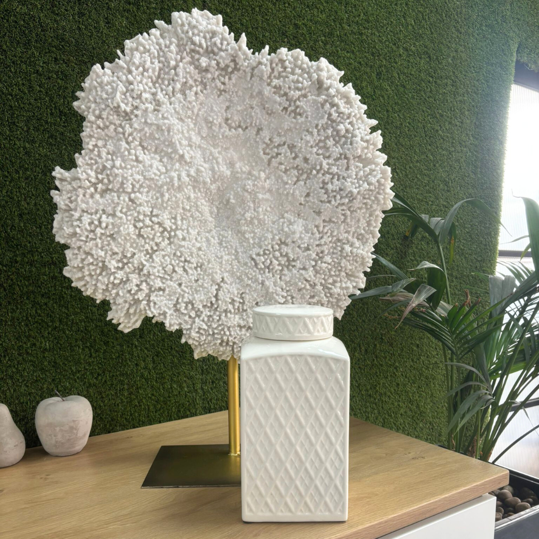 Embossed Diamond Glossy Ceramic Lidded Jar H29cm White