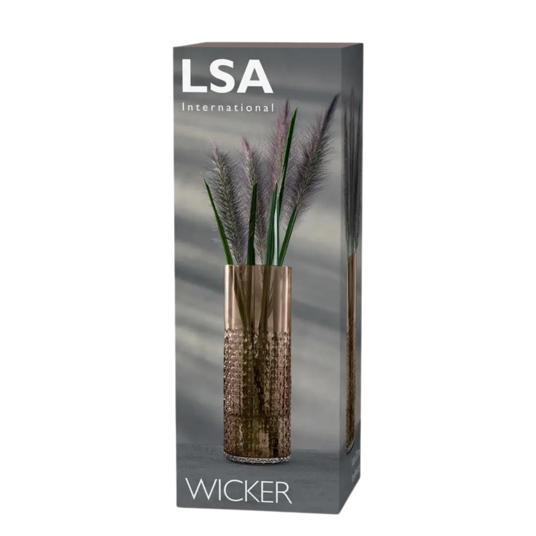 LSA Wicker Tall Mouth Blown Vase 40cm Taupe