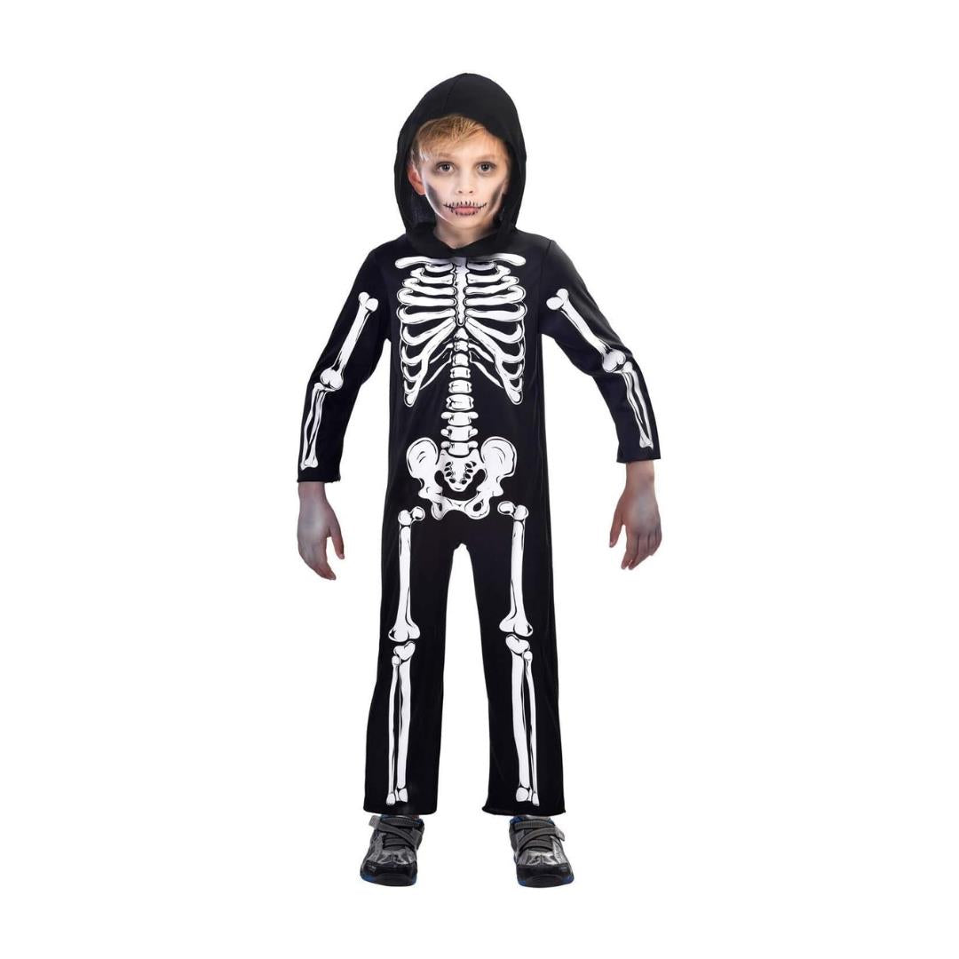 Skeleton Children's Hooded Jumpsuit Halloween Costume 8-10 Years Black