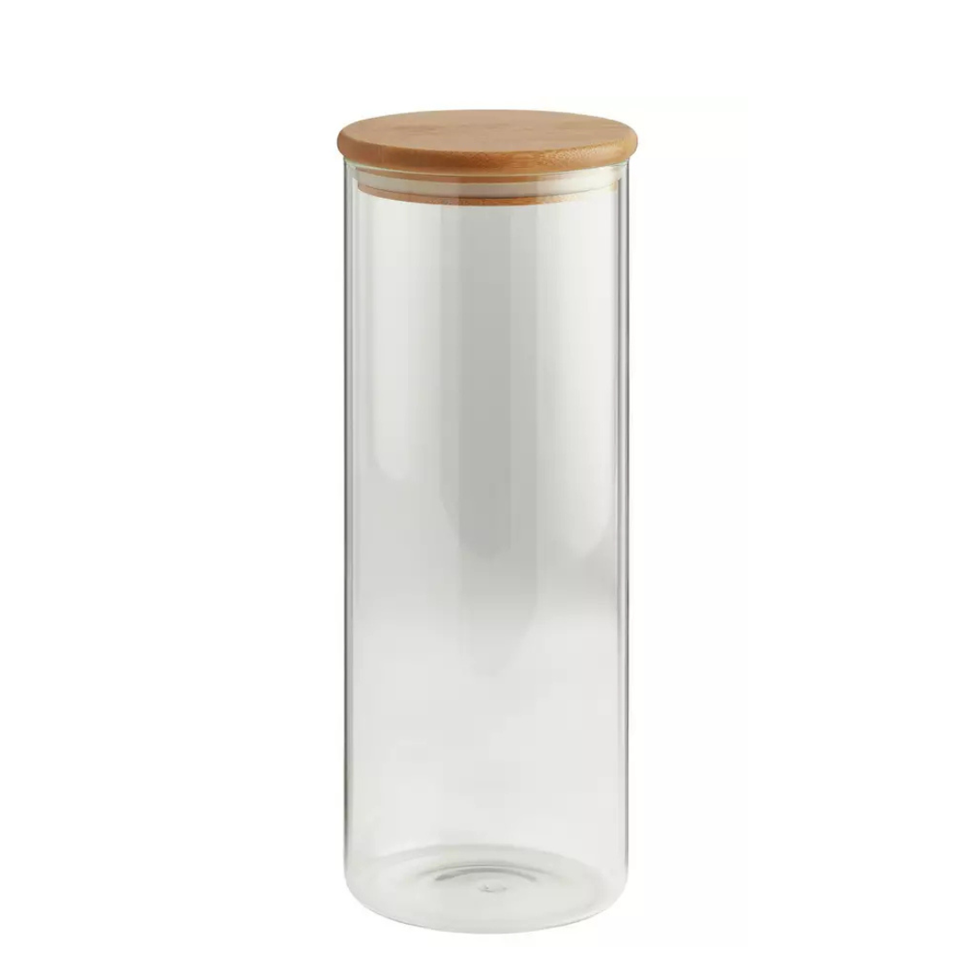 Clear Glass Cylinder Storage Jar with Bamboo Lid 1600ml