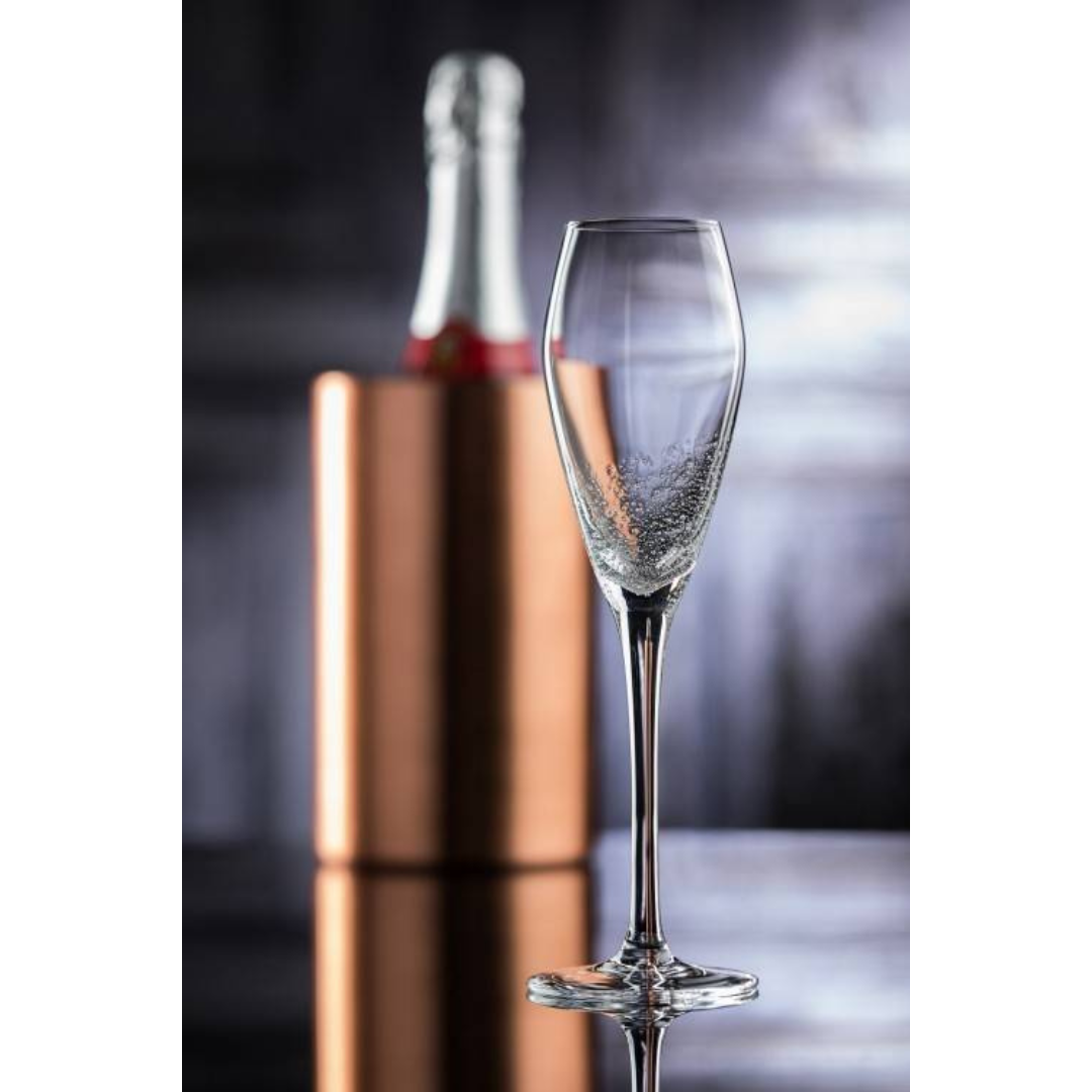 Champagne Flutes with Elegant Bubble Detail Design Set of 6 Clear