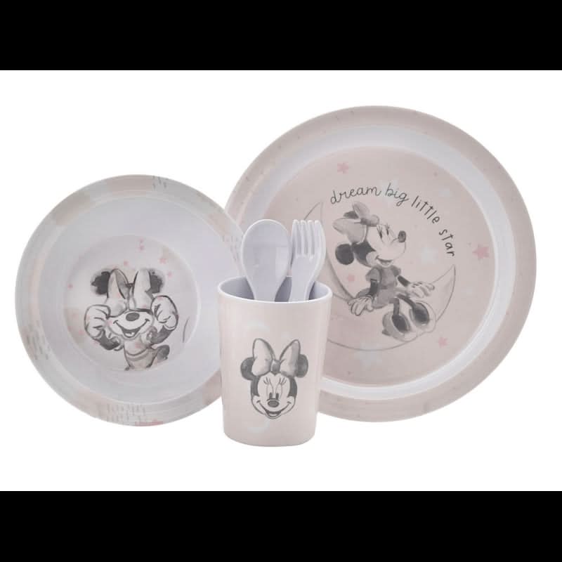Disney Minnie Baby 5 Piece Melamine Feeding Set Cup Bowl Plate Cutlery Pink