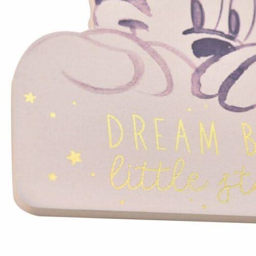 Close-up of Minnie Mouse wall hanging decoration with pastel colors and inspirational text