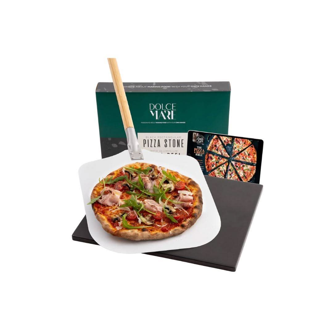 Dolce Mare Rectangular Pizza Stone with Aluminium Pizza Peel for Oven, Gas and Coal Grills